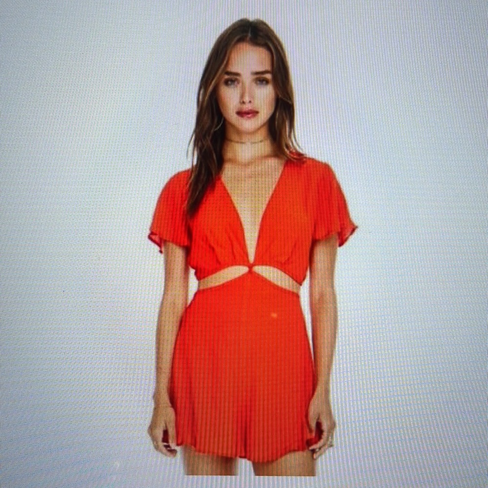 ASTR Viviana Cut Out Romper Red Hot Chili Jumpsuit Short Playsuit